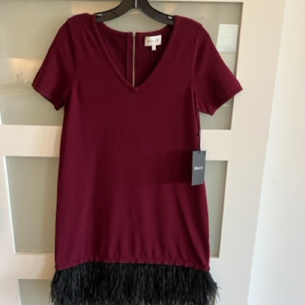 Milly Feather Trim Mini Dress